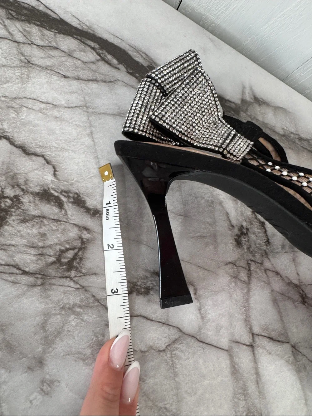 INC International Concepts Black Mesh Rhinestone Slingback Pumps
